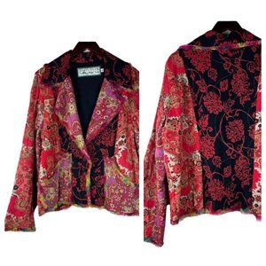Nothing Matches XL 14 16 Jacket Blazer Art to Wear Floral Red Pink Lagenlook